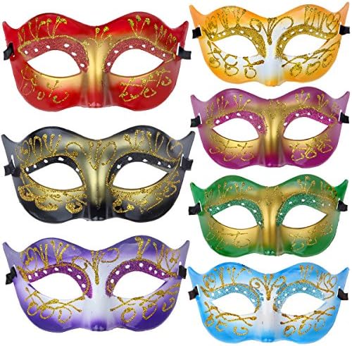 Masquerade Venetian Halloween Masks Mardi Gras Evening Prom Party Masks pack of 7 (Color 12-7pc)