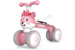 XIAPIA Baby Balance Bike 10-36 Months Toddler Ride on Toys for 1 2 3 Years Old Baby Trike Garden toys 1 st Birthday Gift for Girls Boys Bike Walker No Pedals Christmas Birthday Gift (Pink Mouse)
