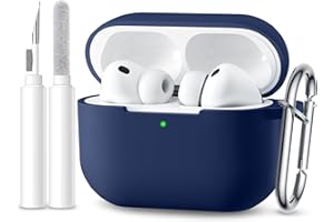 Maledan Compatibile con Cover AirPods Pro 3, Case Protettiva Antiurto in Silicone Morbido per Apple AirPods Pro 3 Generazione Custodia 2025 con Kit di Pulizia e Moschettone [LED visibile], Blu scuro