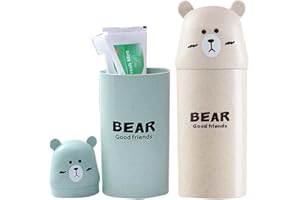 Fitbitop 2 stück Zahnputzbecher Kinder, Bärenform Zahnbürsten etui für Camping, Reise, Geschäftsreisen, Zuhause, Wandern Geschäftsreisen (Grün, Cremefarben)