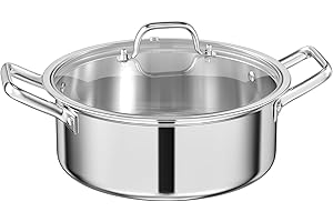 Noxtioanip Sautoir en Acier Inoxydable 28 cm, Sauteuse avec Couvercle, Grande Casserole Polyvalente, Facile à Nettoyer, Lavable Au Lave Vaisselle, Couvercle Vapeur en Verre, Tous Feux Dont Induction