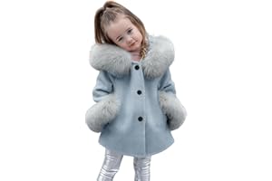 cenozo Veste d'hiver pour Fille en Tissu de Coton Lavé Renforcé,Manteau d'hiver pour Fille à Manches Longues avec Capuche et Garniture en Fausse Fourrure,Veste d'hiver pour Fille avec Poches