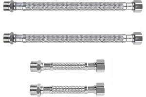 LUXVARA 4 Tuyaux Flexibles 3/8 Pouce en Acier Inoxydable 304 – Tuyau Armé pour Robinet, Évier et Douche (20cm + 10cm) – Raccord Fileté Haute Pression, Anti-Rouille et Durable