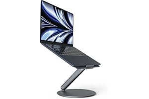 LULULOOK Faltbar Laptop Ständer mit 360° Drehbarer Basis, Aluminium Laptop Halterung für Schreibtisch, Verstellbar Notebook Ständer für MacBook Pro M4, MacBook Air, Allen Laptops 10-17", Grau