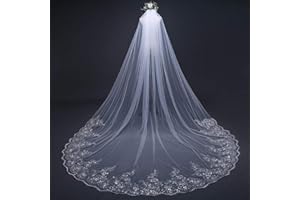 SimpleLife Voile de Mariage 4M Romantique Avec Dentelle Brodée, Couche Unique de Cheveux de Mariée avec Peigne