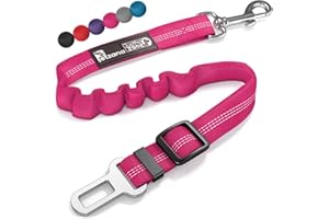 PETZANA Dog Seat Belt for Car - Adjustable Dog Car Safety Harness, Elastic Anti shock Dog Seat Belt. (Pink)