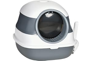 PawHut Katzenklo mit Deckel zusammenklappbare Katzentoilette mit Haube Schaufel Deodorant Bodengitter Katzentoilette für Katzen bis 5 kg 52 x 41 x 38 cm Weiß+Grau