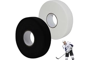 Pizsieat 2 Rotoli 25m x 25mm Nastro da Hockey Nastro Tessuto per Hockey Antiscivolo, Nastro Hockey, Nastro di Presa per Sport Adesivo per Golf Tennis Badminton Nero Bianco