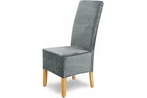 ‎SH SCHEFFLER-HOME LIVE HOMESTYLE SCHEFFLER-Home Stretch Stuhlhussen Samt Puma Velvet/Stuhlhusse Grau Lang Velour Stuhlabdeckung/Schwingstuhl Stuhlhusse/Spann-Stuhlüberzug als Schonbezug/eleganter Chenille Stuhlüberzug