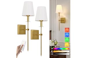 AANYHOH Kinkiety na baterie, zestaw 2 sztuk, lampa ścienna ładowana przez USB, z pilotem i ściemnianą żarówką na baterie, oświetlenie bez przewodów, lampa ścienna do salonu, sypialni, lampka do czytania