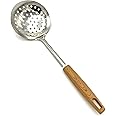 TIJAR® Skimmer Slotted Spoon, Ladle with Holes, Stainless Steel with Nylon Wood Effect Handle, Kitchen Cooking and Frying Spoon, Strainer Oil Colander