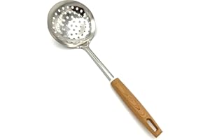 TIJAR® Skimmer Slotted Spoon, Ladle with Holes, Stainless Steel with Nylon Wood Effect Handle, Kitchen Cooking and Frying Spoon, Strainer Oil Colander