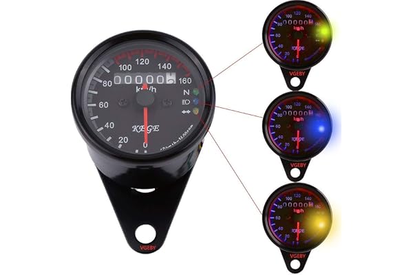 Compteurs Motos Universels 12V Odomètre Compte Vintage Indicateur de Vitesse Double Indications Rétro-éclairage LED - 2 Couleurs (Couleur : Noir)