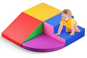 Brolteja Bloques de espuma para bebés 1-3 años, juego de construcción con tobogán, bloques grandes para niños pequeños (colores-4)