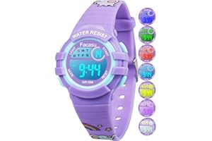 Facasu Kinderuhr Digital für Mädchen Jungen,wasserdichte Kinderuhr,Bunt Light,Outdoor Sport Armbanduhr Kinder, Einfaches Ablesen Einstellen der Uhrzeit mit Stoppwatch Alarm für Kinder