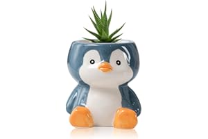 BLOSSOMLIFE Niedlicher Tier-Pflanzgefäß, Mini-Keramik-Carto-Tier-geformter Sukkulenten-Blumentopf für den Innenbereich, Mini-Blumenvase, lustige Tierdekoration (Pinguin)