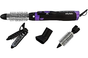 Nicky Clarke 1000W 4-in-1 Frizz Control Ionic Hot Air Brush Volumising Hair Styler, 2 Heat / Speeds & Cool Shot, Four Accessories: 20mm & 38mm Brushes, Concentrator Nozzle & Straightener - NHA046