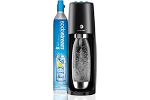 Sodastream Machine à Eau Pétillante et Soda Spirit One Touch, Fonctionnement Électrique, Couleur : Noir, 1 Bouteille en PET 1 L avec Base en Métal et 1 Cylindre de CO2 60 L, 43 cm