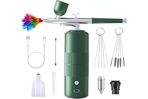 XIEANDKONG Kit Aerógrafo con Compresor Profesional Airbrush, 36 PSI aerógrafo inalámbrico Recargable para Tatuajes, Maquillaje, uñas, Modelo, Arte Hobby - para Profesionales y Principiantes (Green-A05)