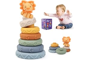 JoyPlus 7 Pezzi Giocattoli Impilabili, Blocchi Sensoriali Montessori Giochi Dentizione Neonato 6 Mesi Cubi Morbidi per Bimbi Bambini Giocattolo Educativi Gioco Regalo per Neonati 6 12 18 Mesi (Leone)