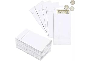MARKQ White Coin Envelopes 6” x 4” Kraft Self-Adhesive Seed Envelopes for Small Items Parts, Wages, Notes, Beads, Garden, Office (50 Pack)