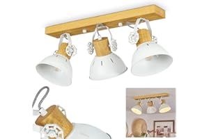 HOFSTEIN Lampa sufitowa Orny, lampa sufitowa z metalu/drewna w kolorze białym/naturalnym, lampa skandynawskim ze śrubami regulacyjnymi, regulowanymi kloszami i efektem świetlnym, 3 płomienie, E27, bez żarówki