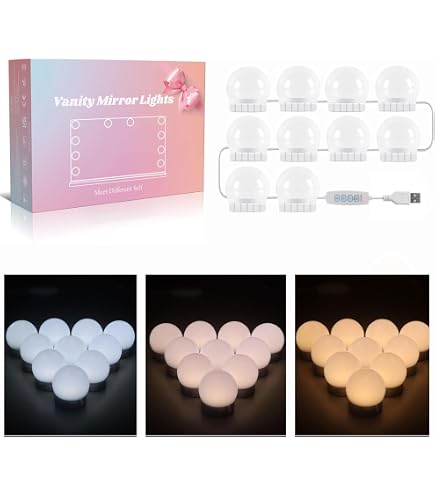 LED Spiegelleuchte Hollywood-Licht – 12 Dimmbare LED-Lampen, 3 Farbmodi, USB-Aufladung – Für Schminktisch, Bad & Kosmetik – 3000-6500K Kosmetikbeleuchtung 6500K