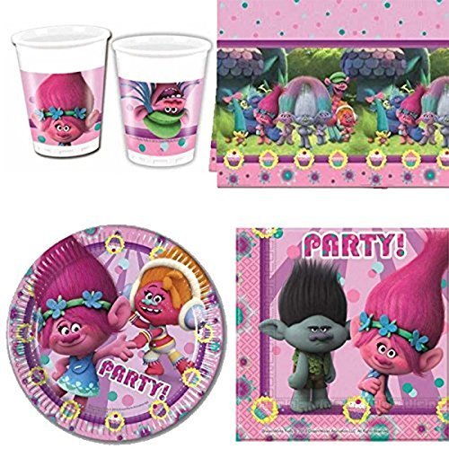 Dreamworks BPWFA 65 "Trolls" Party-Geschirr-Set 16 Becher, 16 Pappteller, 16 Servietten, 1 Tischdecke