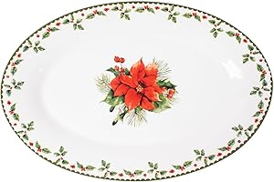 Harvey & Mason Large Serving Plate Holly Range Porcelain Festive Christmas Dinner Setting Decor