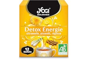 Yogi Biologique Détox Énergie, Infusion 100% Bio Citronnelle, Pissenlit et Réglisse, 12 Sachets thermosoudés et sans agrafe, 21.6 g, 310211