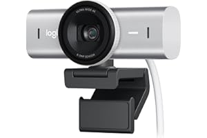 Logitech MX Brio Ultra HD 4K Collaboration and Streaming Webcam, 1080p at 60 FPS, Dual Noise Reducing Mics, Show Mode, USB-C, Webcam Cover, Works with Microsoft Teams, Zoom, Google Meet, Pale Grey