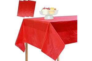 MLMOMVME 3Pcs Red Plastic Table Cloth Rectangle 137 x 274cm Large Party Table Cover Picnic Baby Shower Birthday Weddings Indoor Outdoor Waterproof Tablecloths