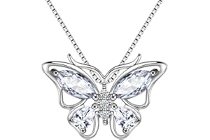 Aurora Tears Juego de collar y pendientes de mariposa de plata de ley 925 con piedra natal, colgante de citas, regalos para mujeres y niñas, 2 1, Zirconia cúbica, Circonita cúbica