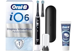Oral-B Spazzolino Elettrico Ricaricabile iO 6N Nero, 1 Spazzolino Elettrico, 2 Testine Di Ricambio, Custodia Da Viaggio + 1 Dentifricio Oral-B Advanced Prevenzione Tartaro, Packaging may vary