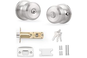 Probrico Keyed Alike Door Lock with Key, Brushed Nickel Door Knob for Exterior Door, Front Door Lock Set with Same Keys, 1 Pack