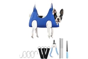 Ellxen Borsa da Toelettatura per Animali Domestici, Aiutante per Amaca da Toelettatura per Cani e Gatti con Tagliaunghie,Pettine, Lima per Unghie, Fettuccia e Ganci per Unghie Rifinite,(S, Blu)