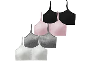 TGKEAIY 4 Pezzi Reggiseno da Allenamento Senza Cuciture per Ragazze, Cotone Adolescenti Bambine Sportivo Intimo con Fisso Spallacci e Regolabili Torace Imbottito, Ragazze Reggiseni per 12-15 Anni