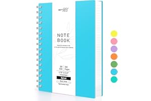 RETTACY Blocco note formato A5, quaderni a spirale, 300 fogli/150 pagine per scrivere, 100 g/m², carta a righe universitarie, copertina rigida in PVC, 14,5 x 21 cm, colore: blu