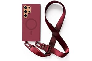 2NSPDRGNI Mobile Phone Chain Protective Case, Compatible with Samsung Galaxy S24 Ultra, Mobile Phone Case with Band, Wireless Charging Case, Collar Lanyard, Silicone Case – Red