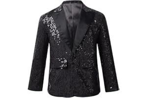 TiaoBug Enfant Garçon Paillettes Vestes de Costume d'honneur Mariage Cérémonie Soirée Gentleman Smoking Blazer Brillant Chemise Anniversaire Fête Performance Carnaval
