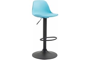 CLP Tabouret De Bar Design Kiel Assise en Similicuir I Chaise Haute De Bistrot avec Dossier Plastique I Piètement Et Repose-Pieds Métal, Couleur:Bleu, Couleur du Cadre:Noir