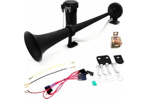 YIYIDA Car Horn Bocina de aire de 24V bocina de coche 150DB altavoz de coche de 450 mm Cuerno de aire de camión de una sola bocina de zinc cromado negro con compresor para 24V furgoneta barco tren etc