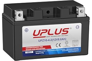 UPLUS NEW TECHNOLOGY BATTERY UPLUS ATV Battery UPZ-10-4-2 12V 8.6Ah, replace for-TZ10S, Scooter Snowmobile UTV Motorcycle Battery Maintenance Free Sealed Agm Powersports |Please cofirm size before order 150L x 88W x 93H(mm)