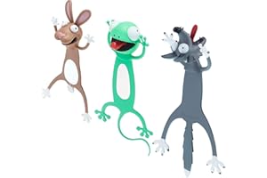 OUTUS 3 Marcadores de Libro de Animales de Dibujos Animados 3D Marcapáginas de Animales Chiflado Palz Marcador Animales de PVC 3 Papelerías de Animales Aplastados Lindos para Niños y Estudiantes, Regalos