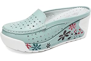 Solshine - Mocassini slip on da donna in pelle, con plateau, motivo floreale