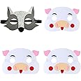 RmKbe 4 Pieces Story Telling Play Masks Three Little Pigs Masks Wolf Animals Felt Mask Halloween Masks Dress-up Party Supplies for Kids