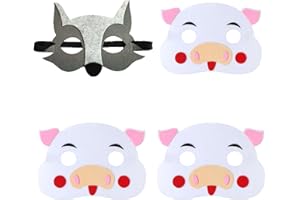 RmKbe 4 Pieces Story Telling Play Masks Three Little Pigs Masks Wolf Animals Felt Mask Halloween Masks Dress-up Party Supplies for Kids