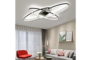 ‎MQW MQW Modern LED Deckenleuchte Dimmbar Deckenlampe mit Fernbedienung 46W Schwarze Wohnzimmerlampe aus Metall Modern-Design für Schlafzimmer Esszimmer Wohnzimmer Arbeitszimmer Flur Büro 95cm