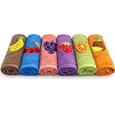 KROWN - Pack of 6 Kitchen Towels 100% Cotton 50 x 50 cm | Terry 500 g/m&sup2; Extra Absorbent, Soft and Durable with Fruit Embroid