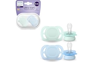 Philips Avent Ultra Start, smoczki ortodontyczne przeznaczone dla noworodków w wieku od 0 do 2 miesięcy, silikonowy symetryczny smoczek, bez BPA, ze sterylizatorem/etui, 2 sztuki, model SCF075/02